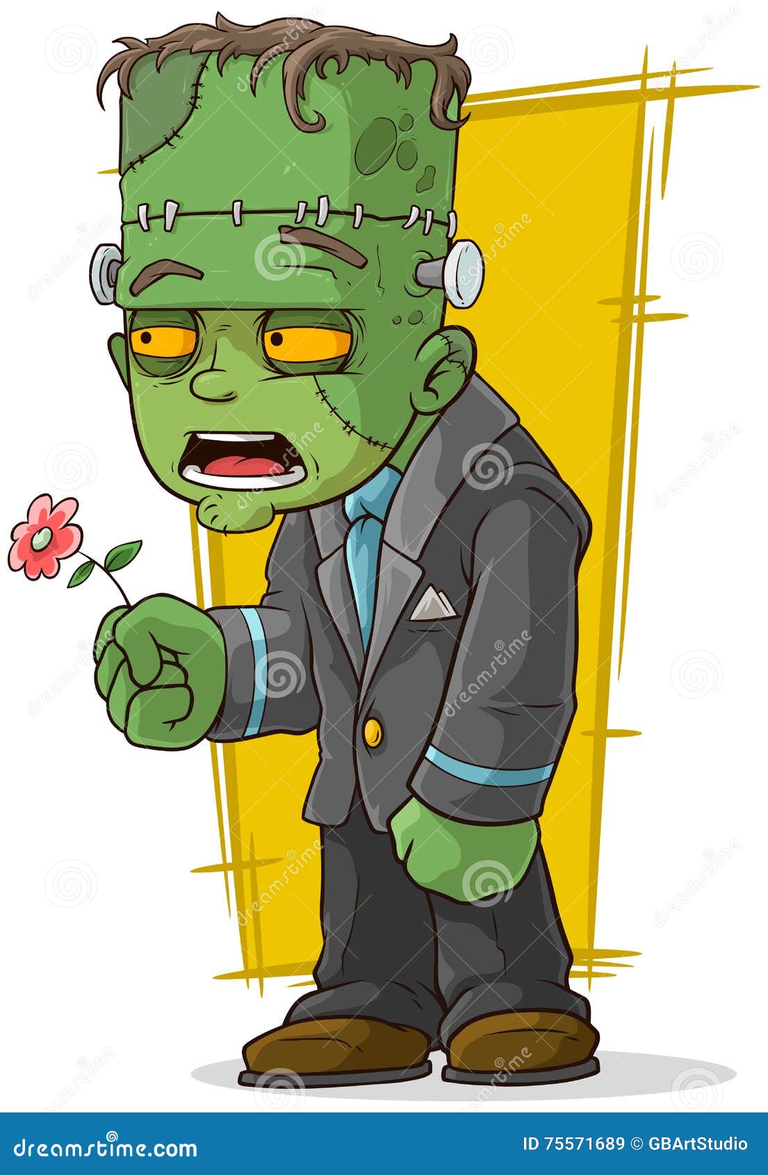 Cartoon Green Zombie Monster with Flower Stock Vector - Illustration of  death, yellow: 75571689